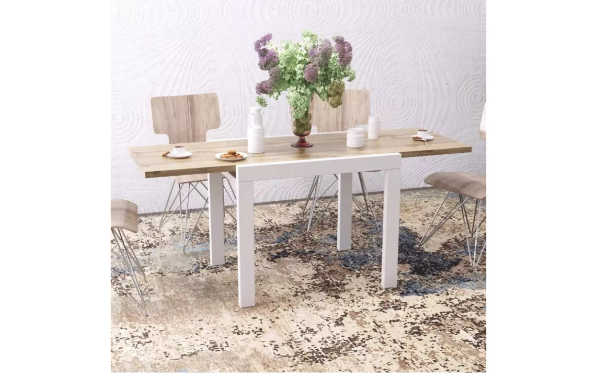 Стол-трансформер Kors Дуб крафт золотой/Белые ноги - Фото